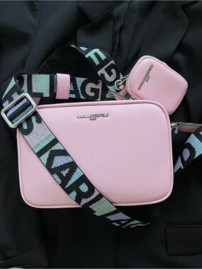 Karl Lagerfeld Pink Crossbody Bag with Logo Strap